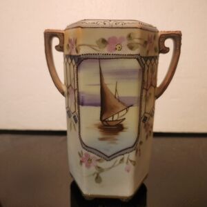 Vintage Nippon Floral Sailboat Vase